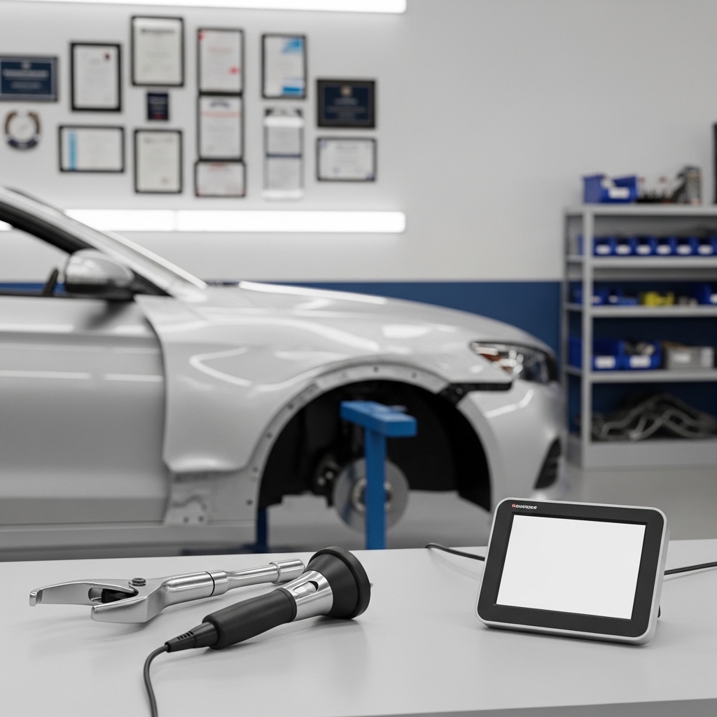 Hudson Collision & Auto Repair Center professional collision repair technician performing frame and structural repairs with precision equipment